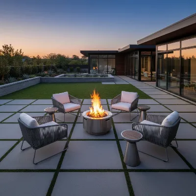 Solo Stove Bonfire 2.0 burning brightly in a backyard setting at dusk, surrounded by chairs, showcasing its smokeless flame and modern design.